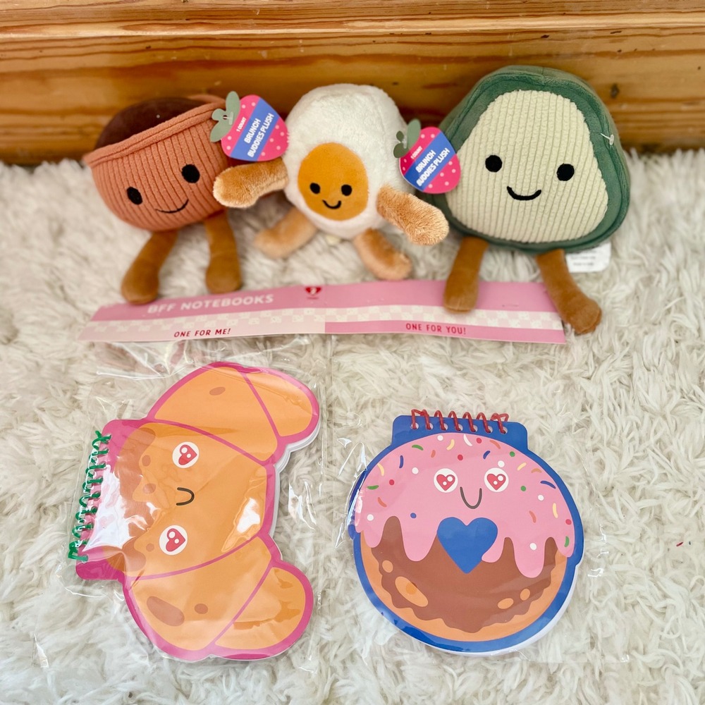 Set of 3 Brunch‎ Buddies Plush Stuffed Toys and 2 BFF Notebooks